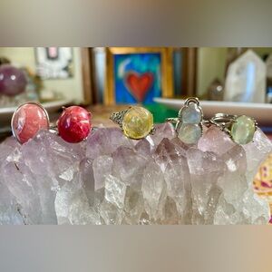 Elegant Multi-Stone Silver Rings Set